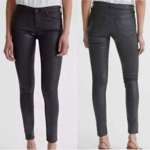 NWT! AG JEANS Leatherette Crinkle Coated Ankle Leggings Charcoal Gray Size 24 - Picture 1 of 14